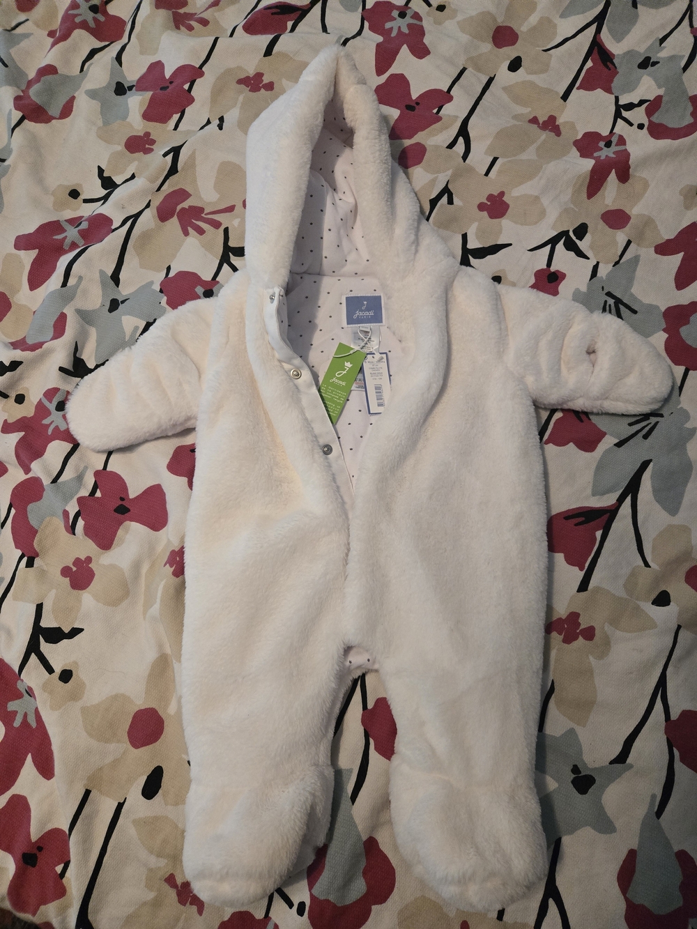Jacadi Cream Hooded Baby Footed One-Piece 6months (67cm) NWT